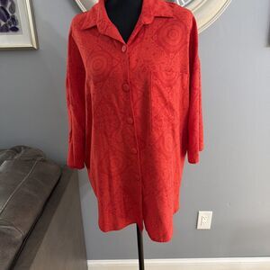 Vintage ︱Box Office︱ short sleeve ︱Red Top︱Buttown Down Top︱Oversize︱Ladies Shir